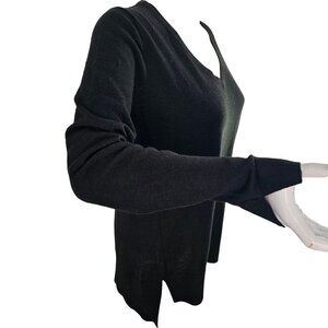 Loft Black Knit Sweater Deep V Neck Pullover Long Sleev eHigh Low Womens M